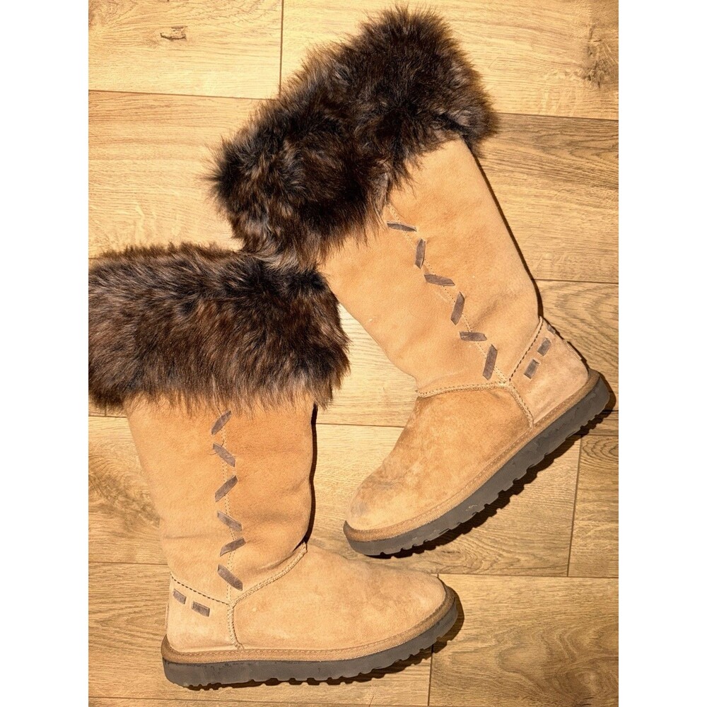 Women’s UGG Australia Rosana Suede Fur Trim Knee High Water Resistant Boots Sz 8